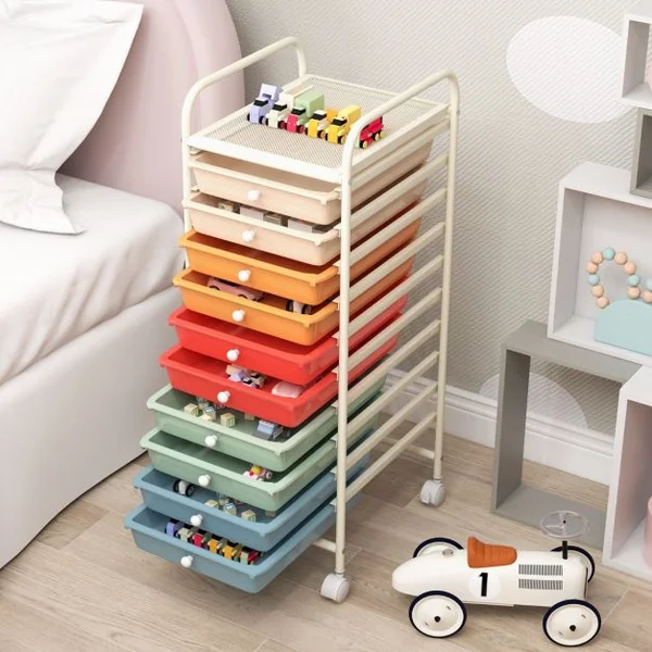 Chariot de Rangement Roulant 10 Tiroirs Amovibles Desserte pour Bureau Classeur à Roulettes 32,5x37x86cm 12 Couleurs