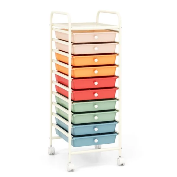 Chariot de Rangement Roulant 10 Tiroirs Amovibles Desserte pour Bureau Classeur à Roulettes 32,5x37x86cm 12 Couleurs