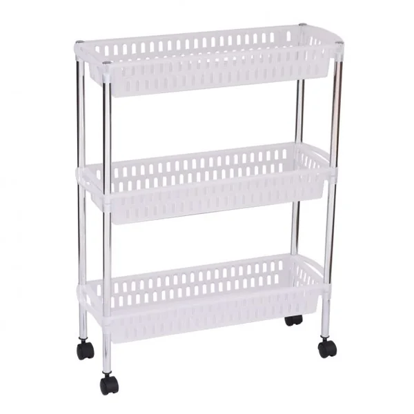 Chariot de service Desserte à roulettes 3 niveaux avec paniers à glisser Pour cuisine salle de bain, 53x18x67cm, Blanc