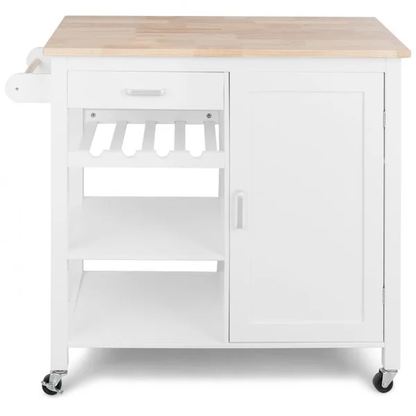 Chariot de Service Roulant Desserte Roulante Tiroir Armoire à Porte Etagères en Mdf Capacité 50kg 100x48x90cm Blanc