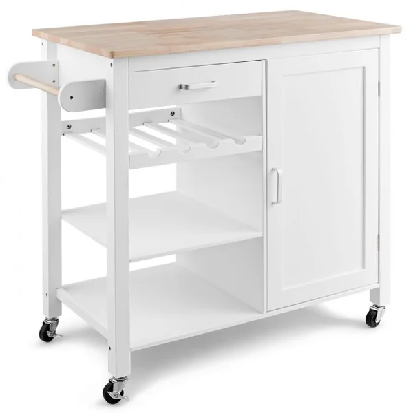 Chariot de Service Roulant Desserte Roulante Tiroir Armoire à Porte Etagères en Mdf Capacité 50kg 100x48x90cm Blanc