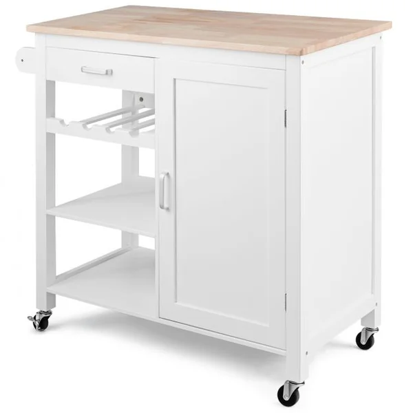 Chariot de Service Roulant Desserte Roulante Tiroir Armoire à Porte Etagères en Mdf Capacité 50kg 100x48x90cm Blanc