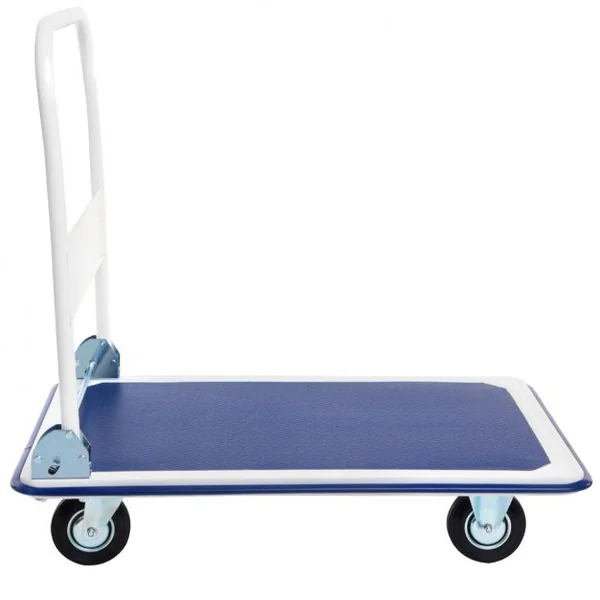 Chariot de Transport Chariot à Plateau Pliable Diable Hauteur Réglable Capacité 300kg en Acier 90x61x88cm Blanc&Bleu