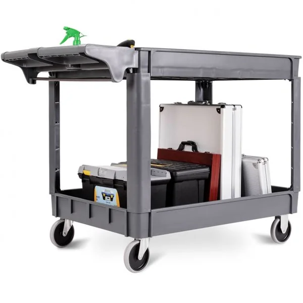Chariot de Travail avec Grande Capacité de Rangement Chariot de Service à 2 Niveaux en Plastique, 118x64x84cm, Gris