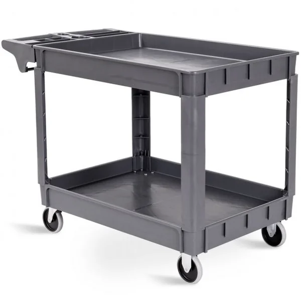 Chariot de Travail avec Grande Capacité de Rangement Chariot de Service à 2 Niveaux en Plastique, 118x64x84cm, Gris