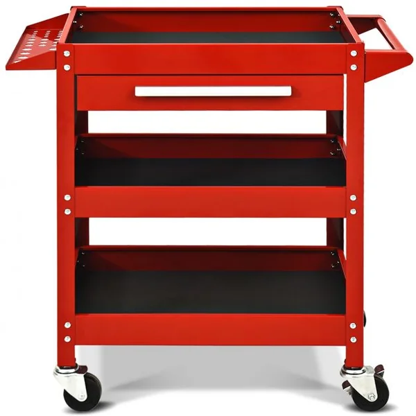 Chariot Roulant D’atelier Chariot à Outils à 3 Étages avec Tiroir Tapis Antidérapant en Métal 80x41x795cm Rouge