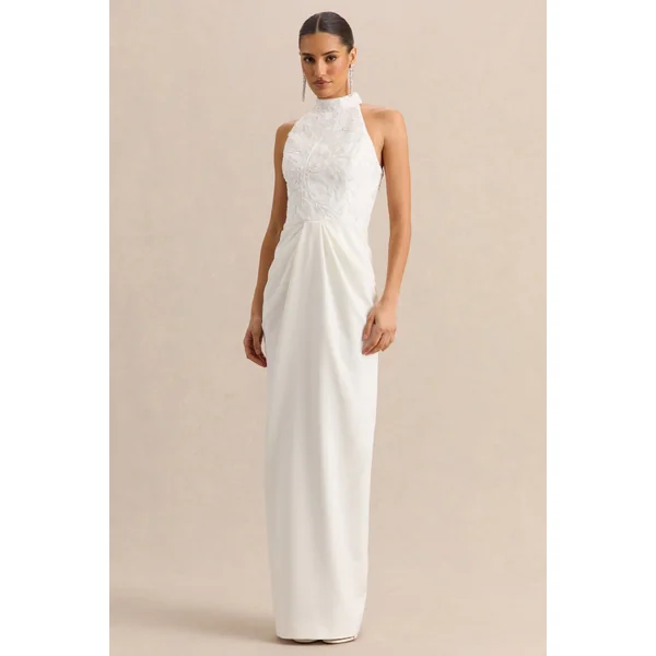 Charlotte | Robe longue blanche à encolure dos-nu avec détails froncés