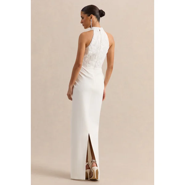 Charlotte | Robe longue blanche à encolure dos-nu avec détails froncés