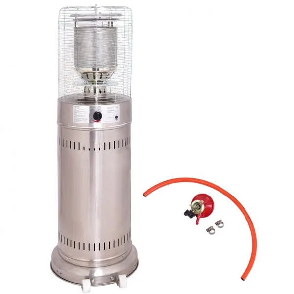 Chauffage d’extérieur à gaz Chauffage de terrasse roulettes en acier inoxydable Puissance thermique 11KW Haut 135 cm