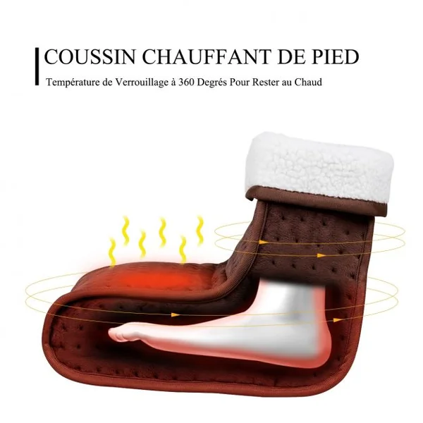 Chauffe-pieds électrique à 6 Niveaux de Température Chancelière Télécommande en Velours Tissu, 31x25x27cm, Brun