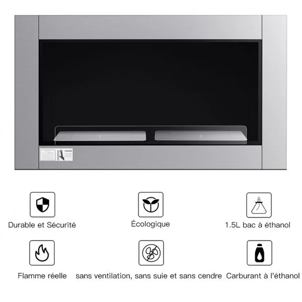 Cheminée Bioéthanol à Poser Cheminée Ethanol à Poser Cheminée de Table(Poele Bio à poser,Mobile,Nomade,de Table,Mini Poele Bio) Acier Inox ,Blanc