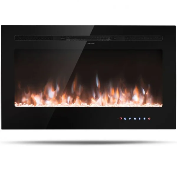 Cheminée Électrique Murale 900/1800W Télécommande Minuterie Écran Tactile 9 Couleurs de Flamme 915x14x54,5cm Noir