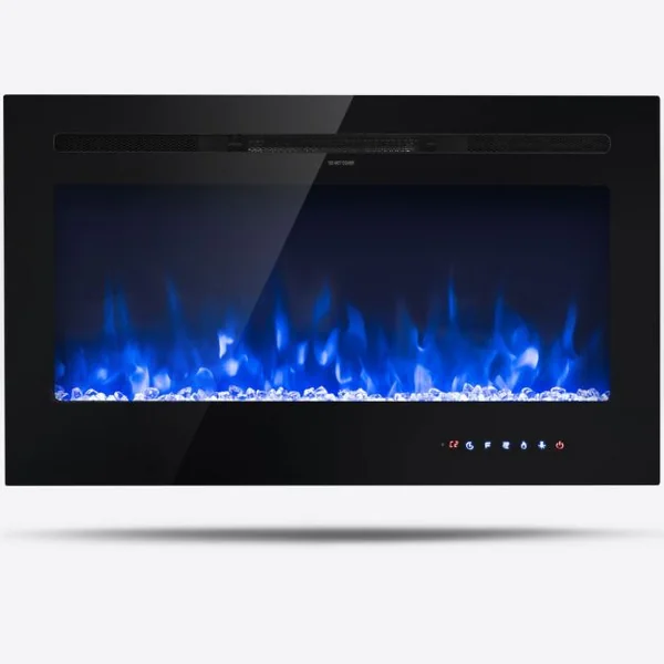 Cheminée Électrique Murale 900/1800W Télécommande Minuterie Écran Tactile 9 Couleurs de Flamme 915x14x54,5cm Noir