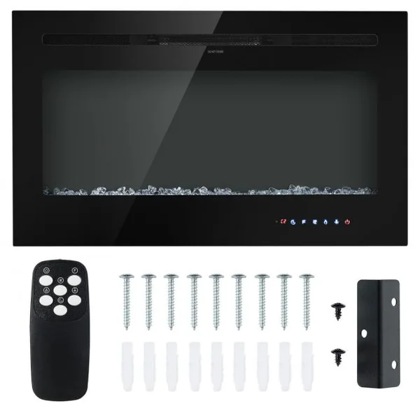 Cheminée Électrique Murale 900/1800W Télécommande Minuterie Écran Tactile 9 Couleurs de Flamme 915x14x54,5cm Noir