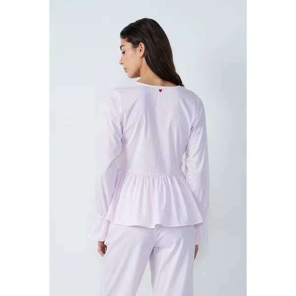 Chemise de pyjama manches longues en coton à rayures à nœuds
