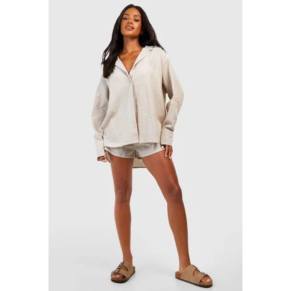 Chemise de pyjama oversize en coton à rayures ton sur ton