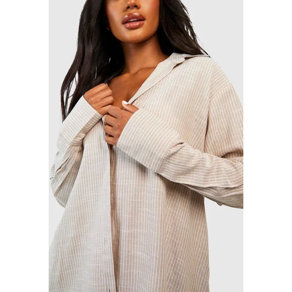 Chemise de pyjama oversize en coton à rayures ton sur ton