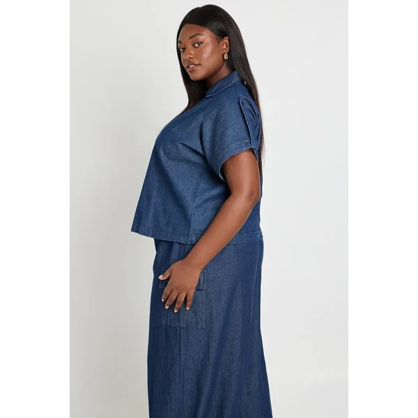Chemise Grande Taille En Chambray À Manches Courtes Avec Boutonnage