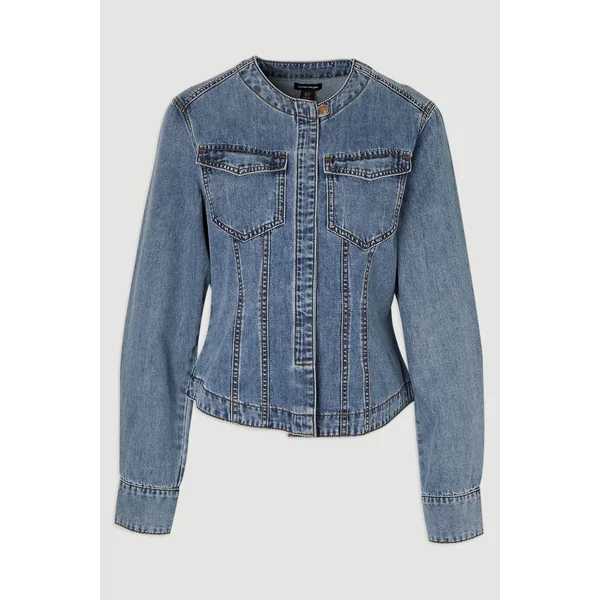 Chemise Western Ajustée en Denim sans Col