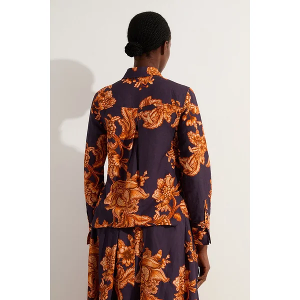 Chemise À Manches Longues En Viscose Lin Tissé À Motif Floral