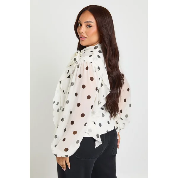 Chemisier Grande Taille En Mousseline À Pois Avec Manches Ballon