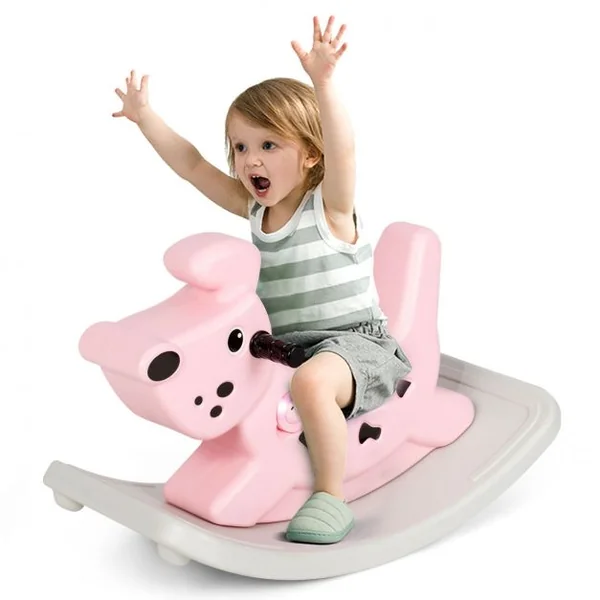 Cheval à Bascule avec Musique et Lumières pour Enfants de 6 Mois Jouet à Bascule Extérieur/Intérieur 77x37x48cm Rose