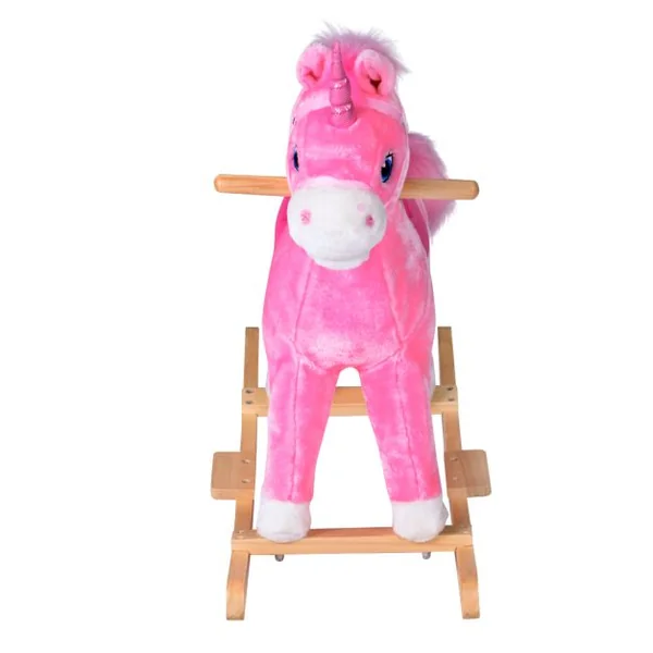 Cheval à Bascule en Peluche pour Enfant Doux Licorne à bascule avec Effets Sonores Capacité 40kg, 74 x 33 x 62cm, Rose
