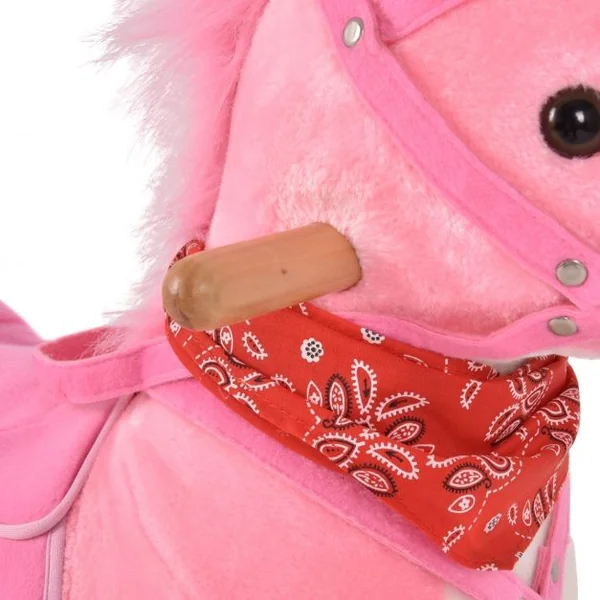 Cheval à bascule en peluche vintage pour enfants Jouet à bascule avec effets sonores, Capacité 40 kg, 74x33x62cm, Rose