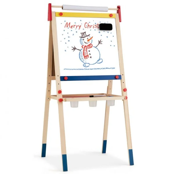 Chevalet 3 en 1 pour Enfants avec Rouleau de Papier Tableau Magnétique Blanc et Noir Accessoires 60x55x1125-1245cm