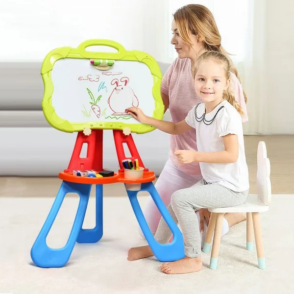 Chevalet pour Enfants de +3 Ans sur Pieds Chevalet Double Faces Nombreux Accessoires Portable en PP 61x36,5x85 cm