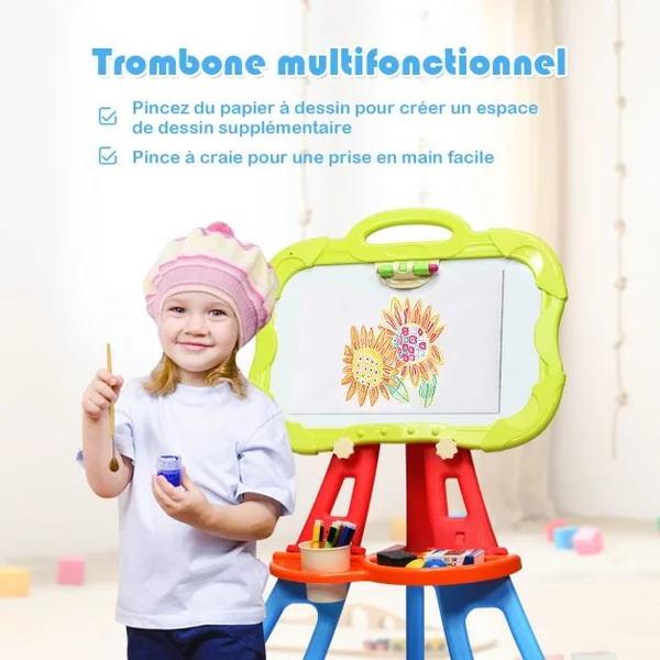 Chevalet pour Enfants de +3 Ans sur Pieds Chevalet Double Faces Nombreux Accessoires Portable en PP 61x36,5x85 cm