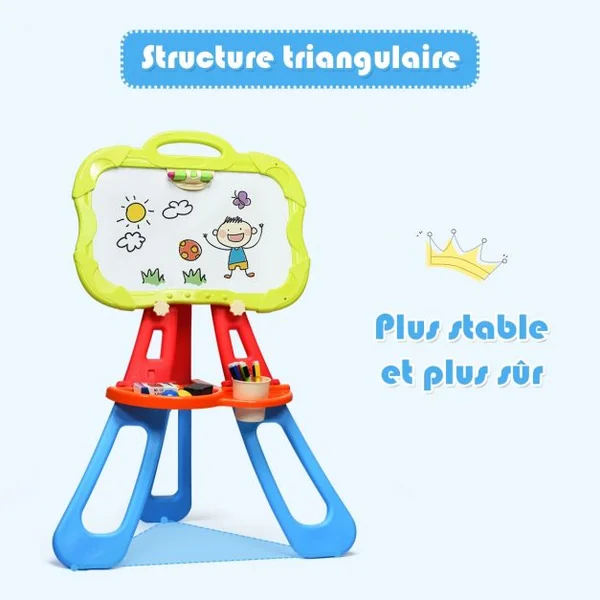 Chevalet pour Enfants de +3 Ans sur Pieds Chevalet Double Faces Nombreux Accessoires Portable en PP 61x36,5x85 cm