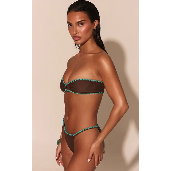 Chocolat Bas De Bikini Tanga À Surpiqûres Contrastées