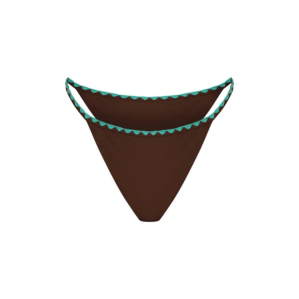 Chocolat Bas De Bikini Tanga À Surpiqûres Contrastées