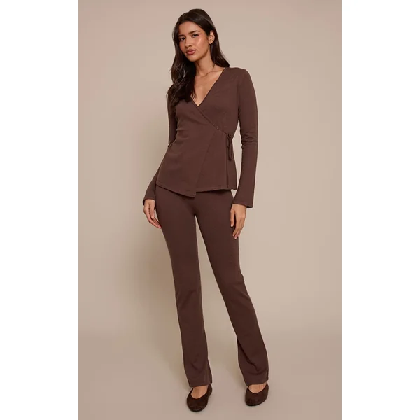 Chocolat Cardigan Long Style Cache-cœur En Maille Fine