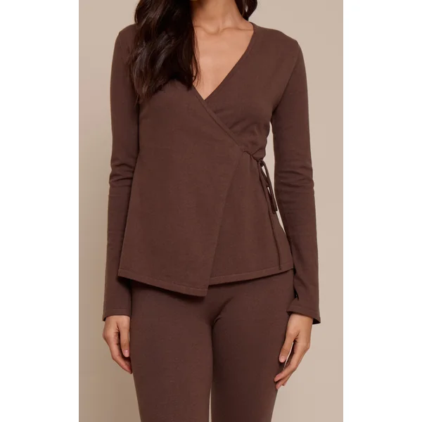 Chocolat Cardigan Long Style Cache-cœur En Maille Fine