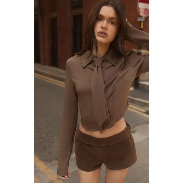 Chocolat Chemise Courte À Détail Noué