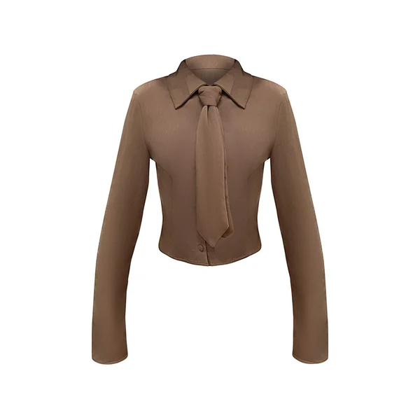 Chocolat Chemise Courte À Détail Noué