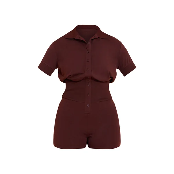 Chocolat Combi-short Shape À Col Polo Avec Boutons Devant Et Taille Cintrée