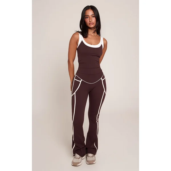 Chocolat Débardeur De Sport Petite Plt À Double Couche Contrastante