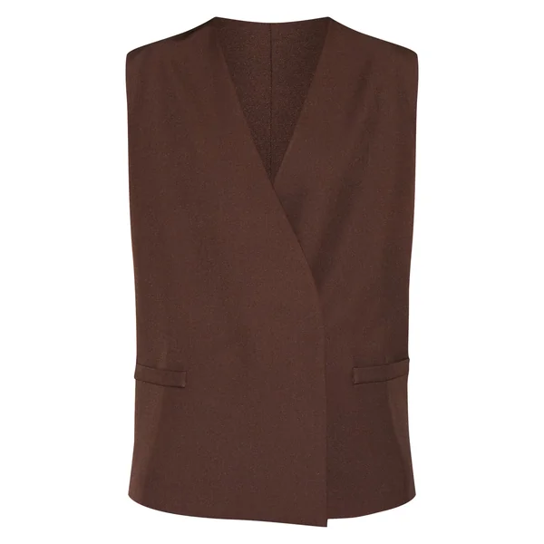 Chocolat Ensemble Coordonné Gilet Sans Col Tissé Surdimensionné À Épaulettes