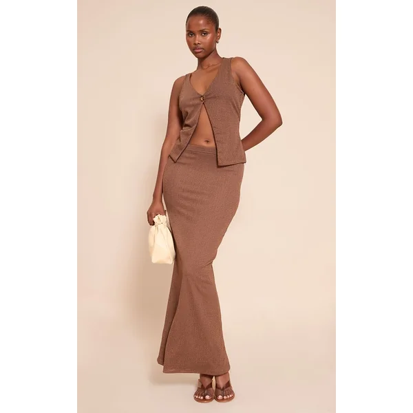 Chocolat Ensemble Coordonné Gilet Texturé À Ourlet Fendu