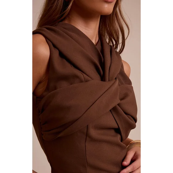 Chocolat Ensemble Haut Torsadé En Tissu Tissé