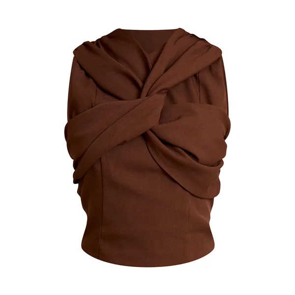 Chocolat Ensemble Haut Torsadé En Tissu Tissé