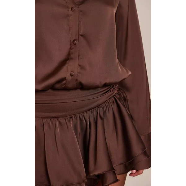 Chocolat Ensemble Mini-jupe À Volants En Satin