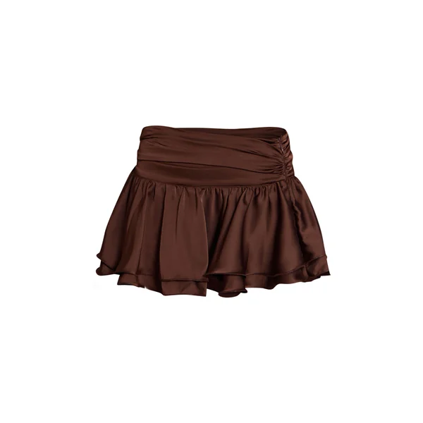 Chocolat Ensemble Mini-jupe À Volants En Satin