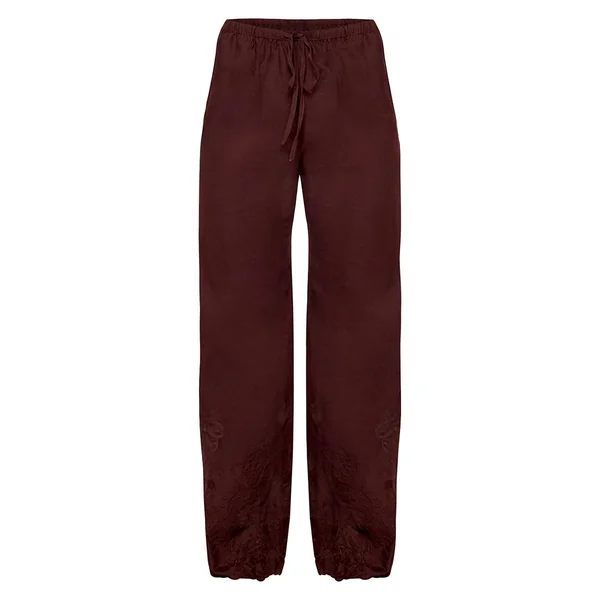 Chocolat Foncé Pantalon Droit À Cordon De Serrage Avec Détail Broderie