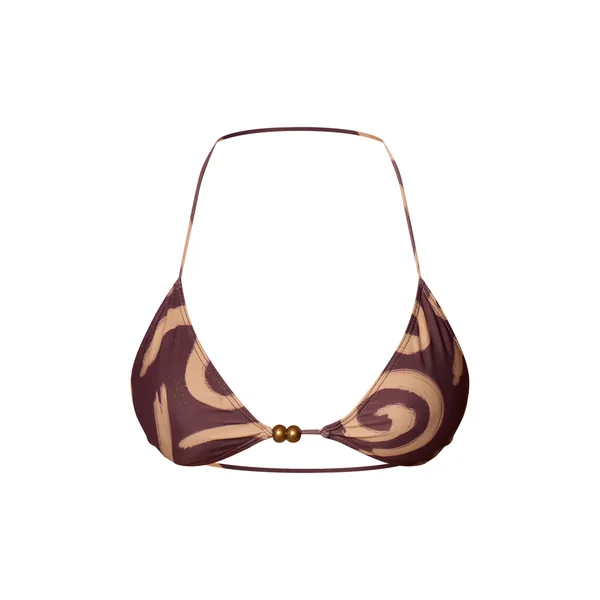 Chocolat Haut De Bikini Triangle Imprimé Tourbillon