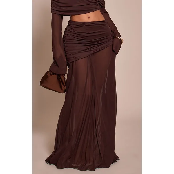 Chocolat Jupe Maxi Plissée À Godets Petite Taille
