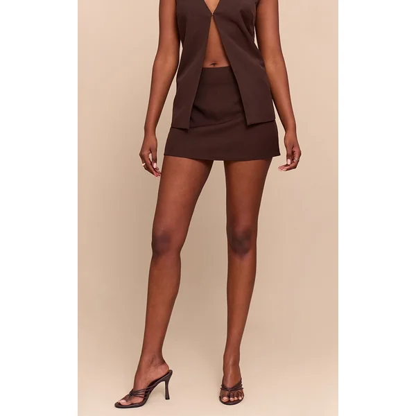 Chocolat Jupe Mini Taille Mi-haute Tissée Ajustée